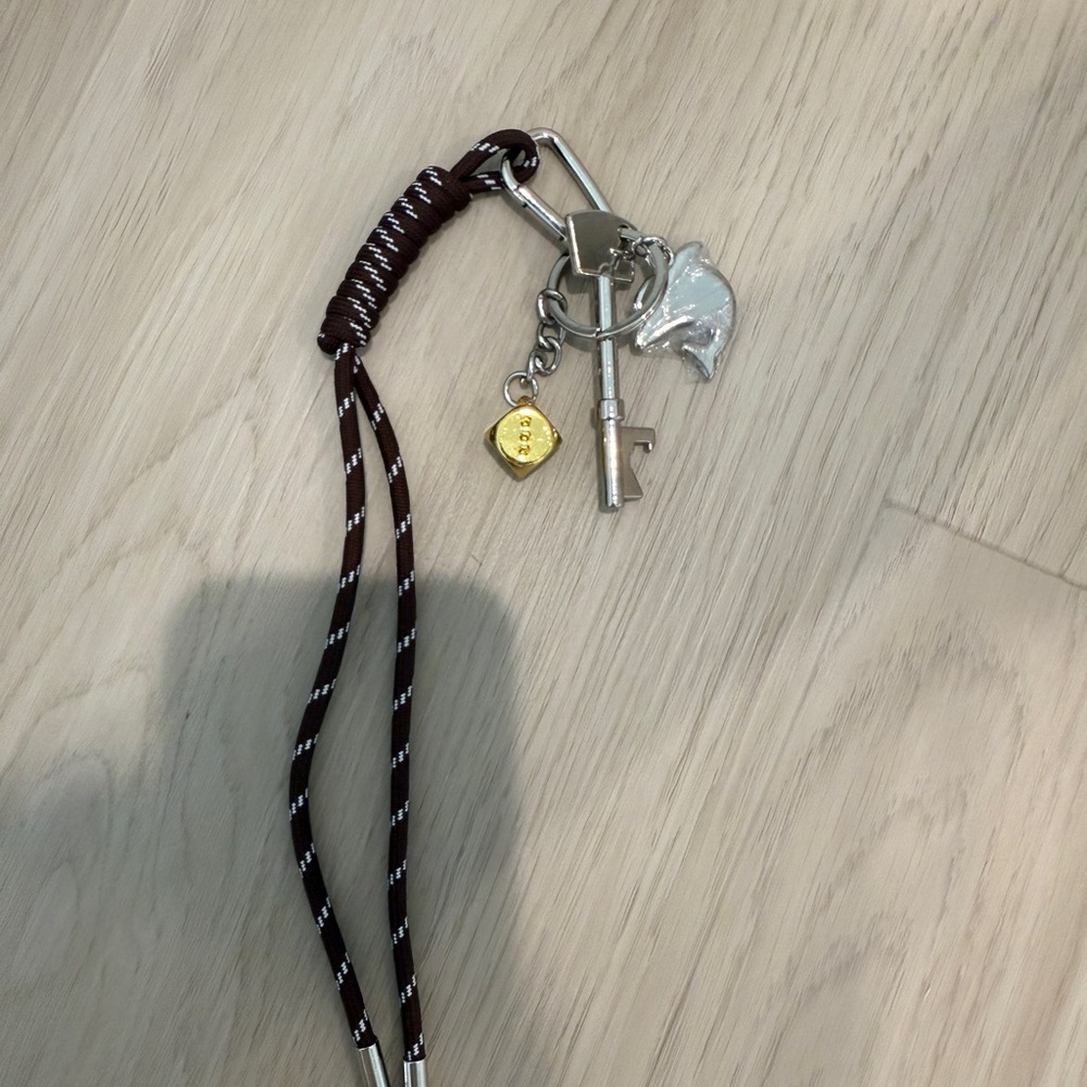 Brown and Silver Keychain with Charms